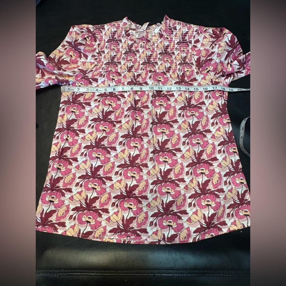 J. Crew Liberty Fabric Pink Floral Smocked Long Sleeve Top Button Back XS - Picture 8 of 11